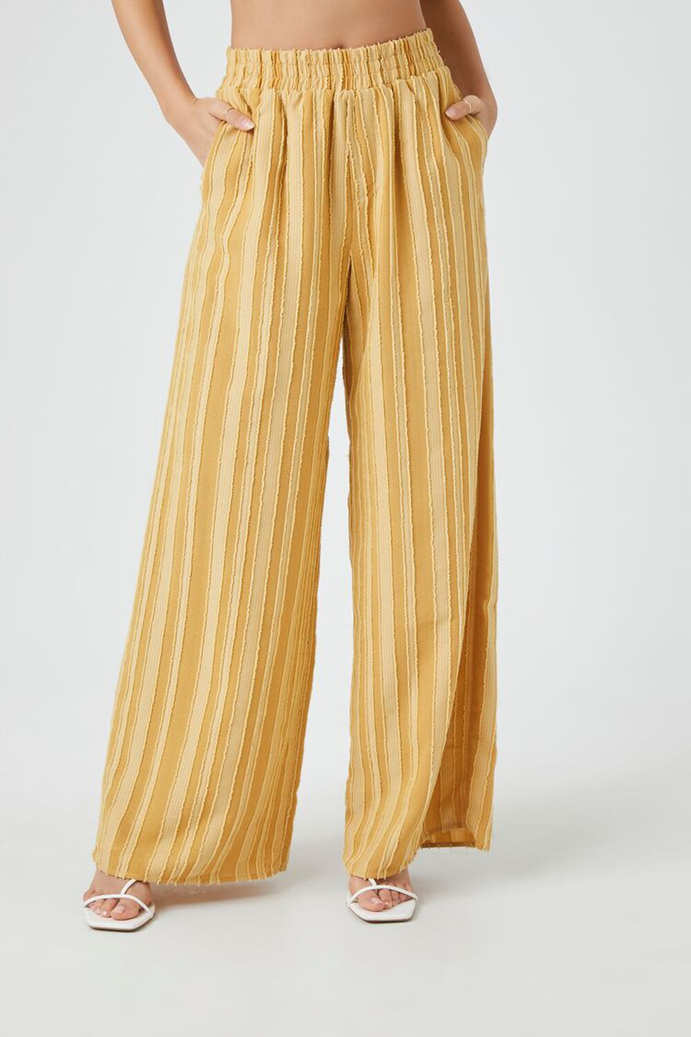 Textured Striped Wide-Leg Pants